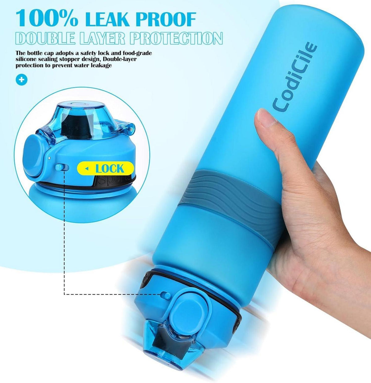 CodiCile Trinkflasche BPA-frei Sport 1L Auslaufsicher Blau