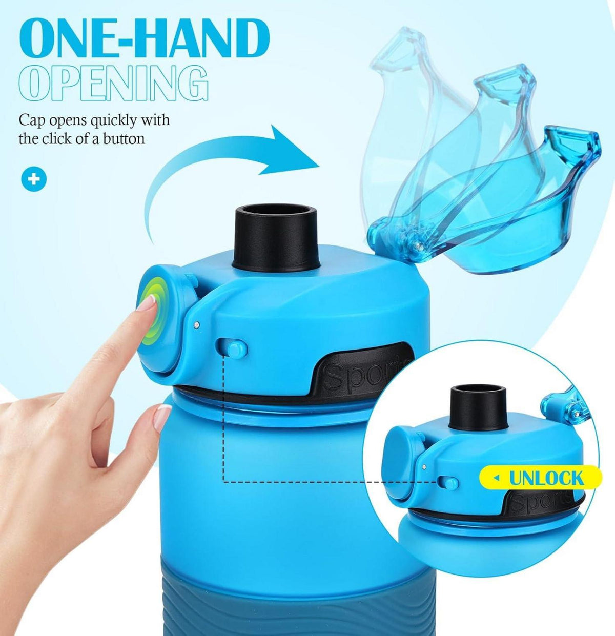 Sport Trinkflasche 1L BPA-frei Auslaufsicher Groß Blau Fitness Büro Reise