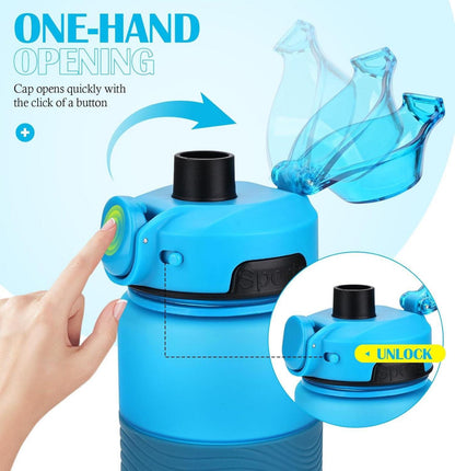 Sport Trinkflasche 1L BPA-frei Auslaufsicher Groß Blau Fitness Büro Reise