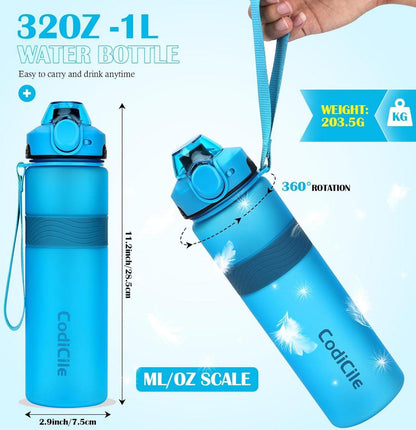 Trinkflasche 1 Liter BPA-frei Auslaufsicher Sport Wasserflasche 1L