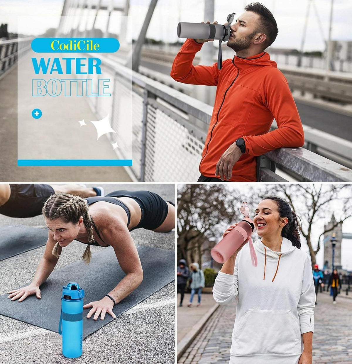 Sport Trinkflasche 1L BPA-frei Auslaufsicher Groß Blau Fitness Büro Reise