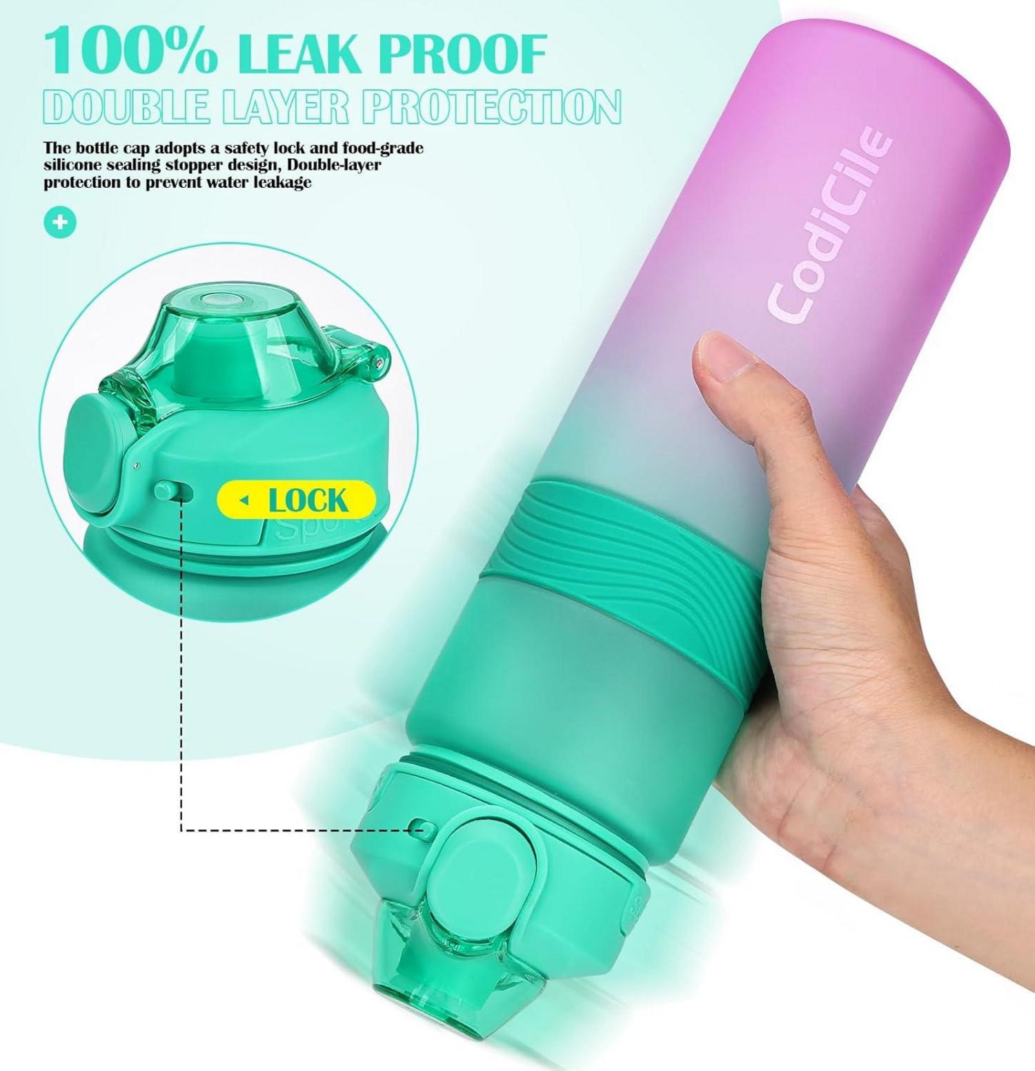 Codicile Trinkflasche BPA-frei 1L Sport Wasserflasche Auslaufsicher Fitnessstudio Büro Reisen Grün Rosa
