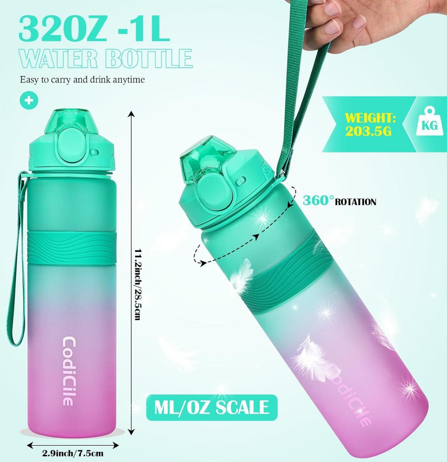 Sport Trinkflasche BPA-frei 1 Liter Auslaufsicher Grün Rosa