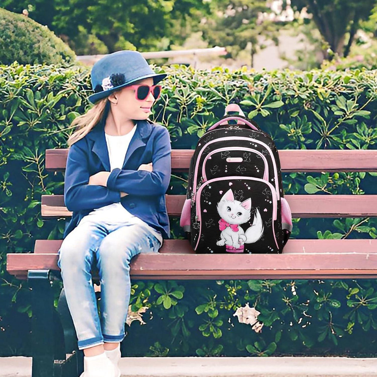 Kinderrucksack Dinosaurier & Katze – 16 Zoll Schulrucksack