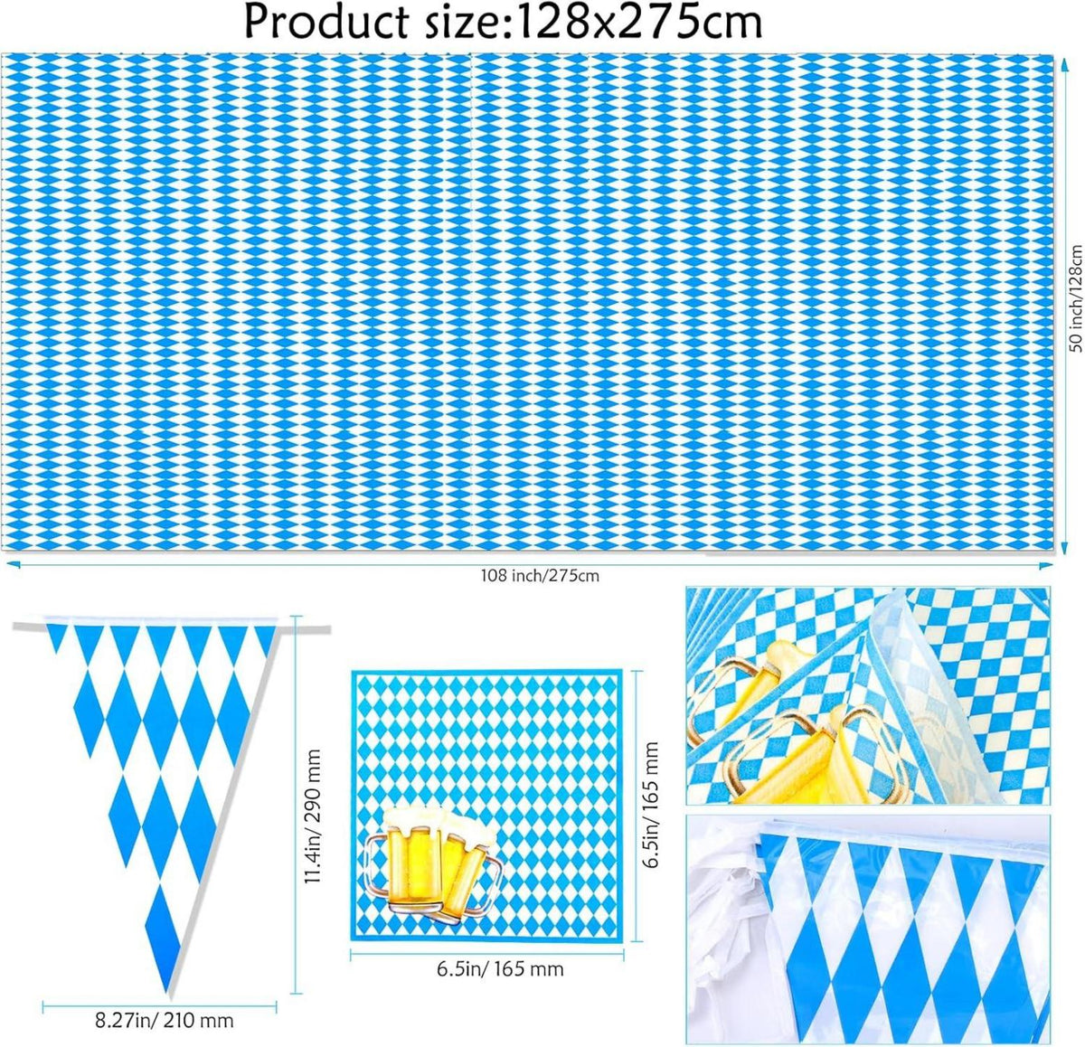 Bayrisches Oktoberfest Deko Set 59 Teile – Wiesn Bayern Party Girlande Tischdecke Luftballons Brillen Servietten