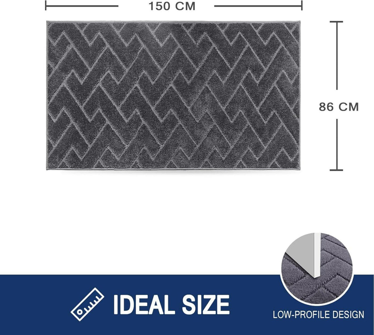 Schmutzfangmatte Innen 86x150 cm grau rutschfest waschbar