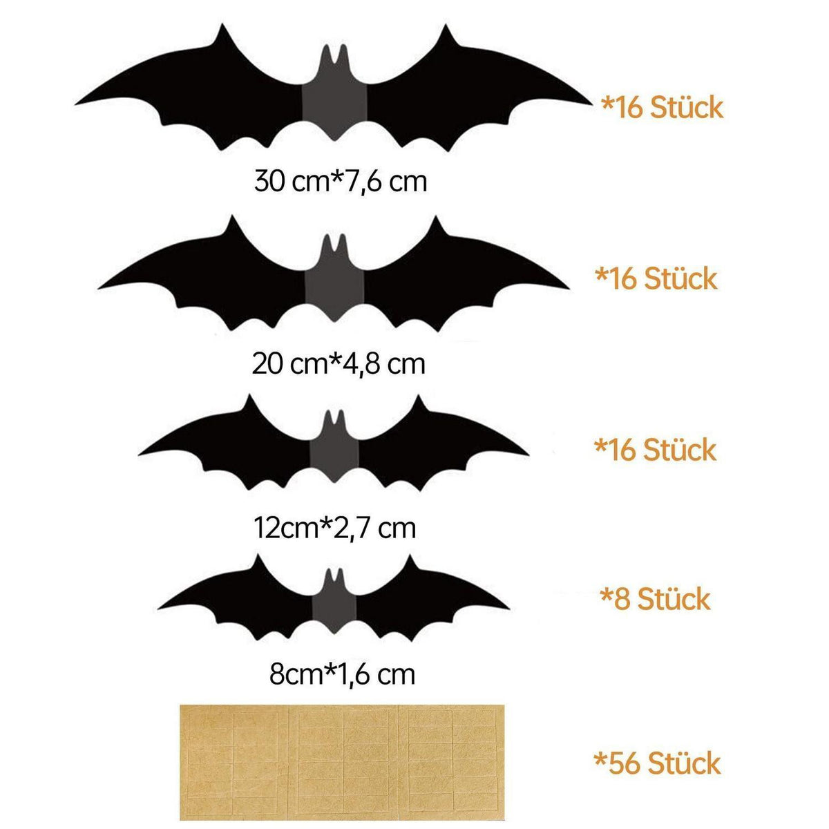 56x Fledermaus Halloween Deko 3D Wandaufkleber mit Kleber