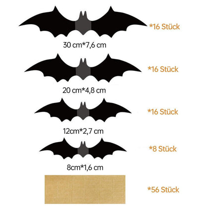 56x Fledermaus Halloween Deko 3D Wandaufkleber mit Kleber