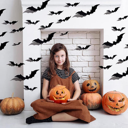 56x Fledermaus Halloween Deko 3D Wandaufkleber mit Kleber