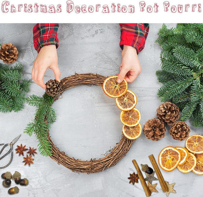 52-teiliges Weihnachtsdeko Adventskranz Set Naturdeko mit Ölkiefer Orangenscheiben Apfelschnitze Zimtschnecken Sternanis Eichel Birke