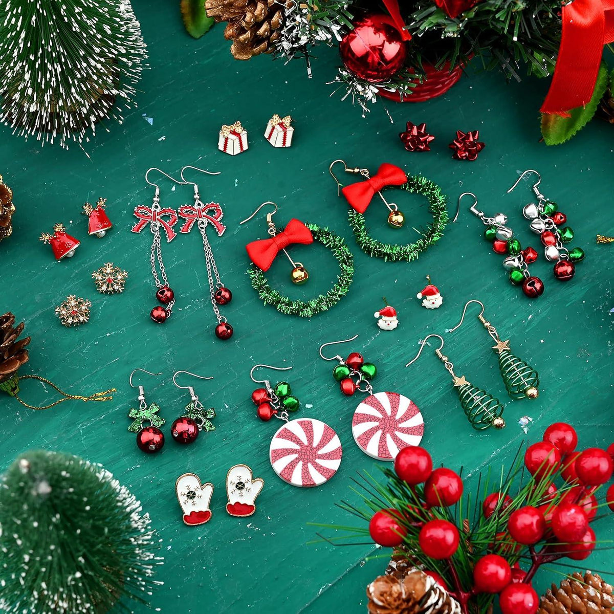 12 Paar Weihnachtsohrringe Set Frauen Mädchen Ohrstecker Schneemann