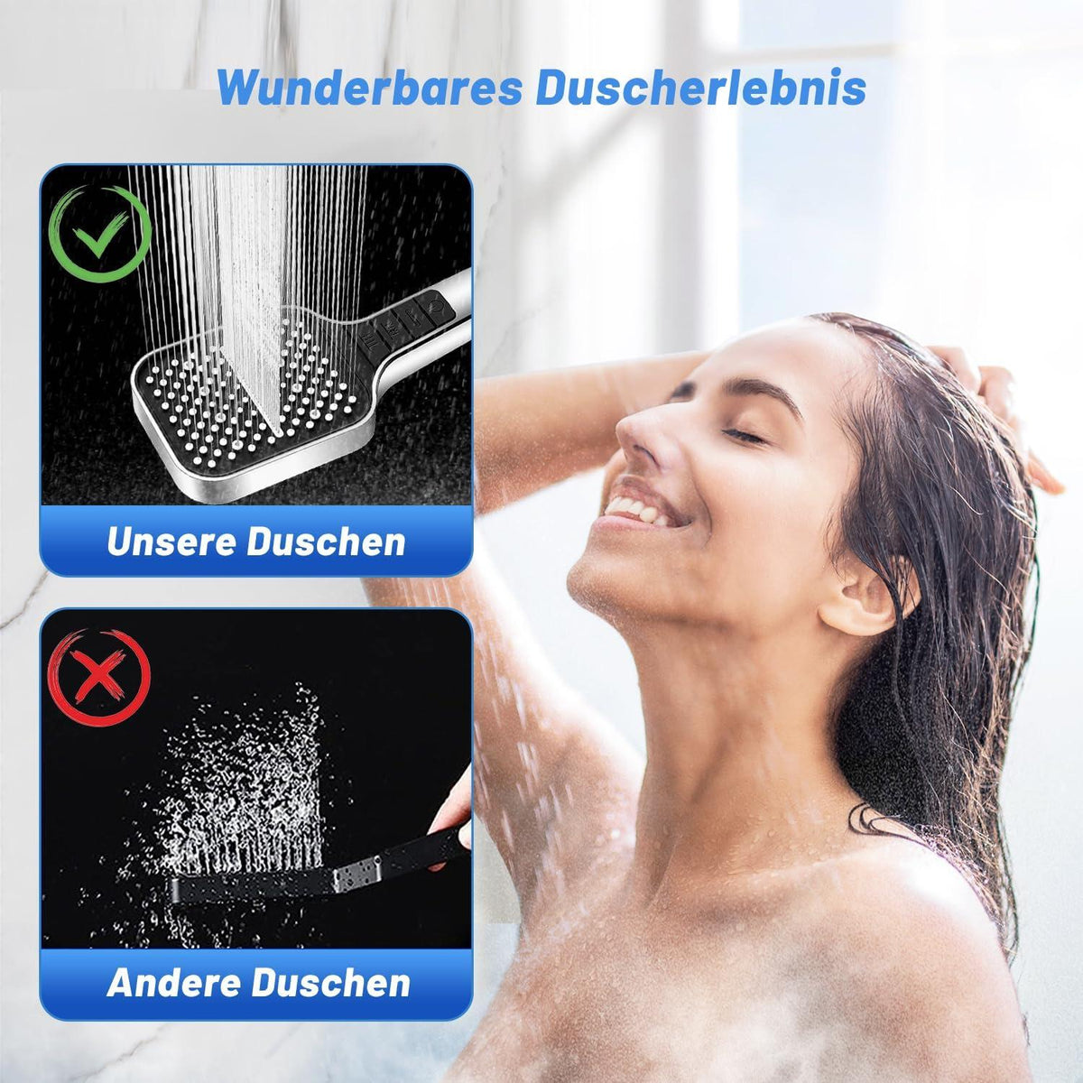 VEHHE Wassersparender Duschkopf mit 7 Strahlarten und Silikondüse