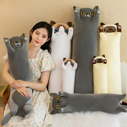 Katzenkuscheltier Plüsch 90cm Grau Spielzeug Geschenk Kinder