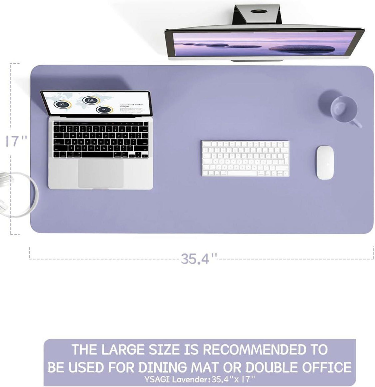 Schreibtischunterlage Mauspad Leder Wildleder Office 90x43cm Lavendel