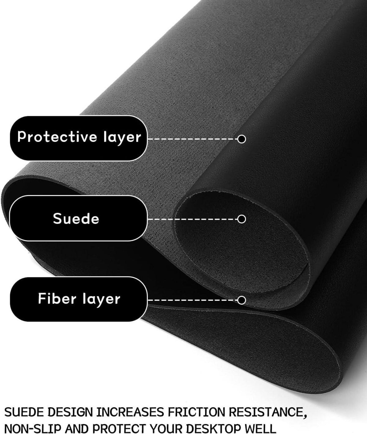 Großes Schwarz Office Mousepad Leder Wildleder Unterlage 120x60cm