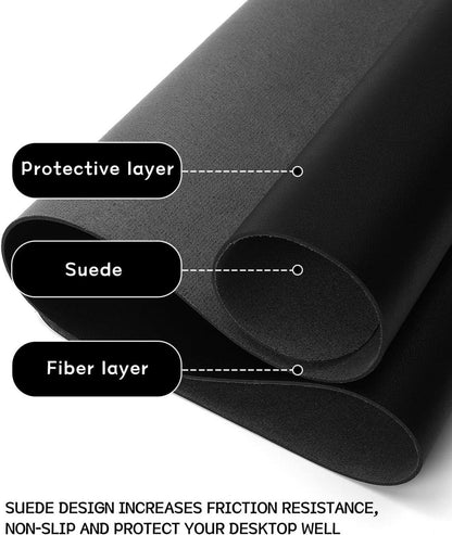 Großes Schwarz Office Mousepad Leder Wildleder Unterlage 120x60cm