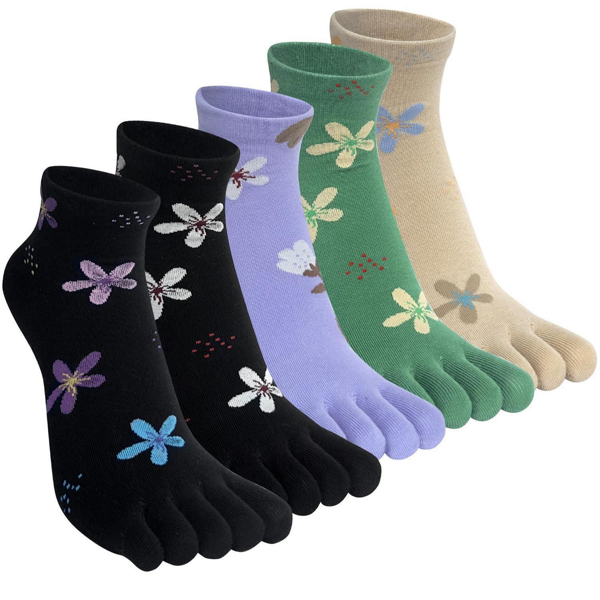 Damen Zehensocken 5er-Set Baumwolle – Bunte Muster & Einheitsgröße 35-40