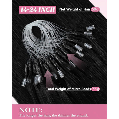 Schwarz 50cm Echthaar Micro Ring Extensions - Haarverlängerung