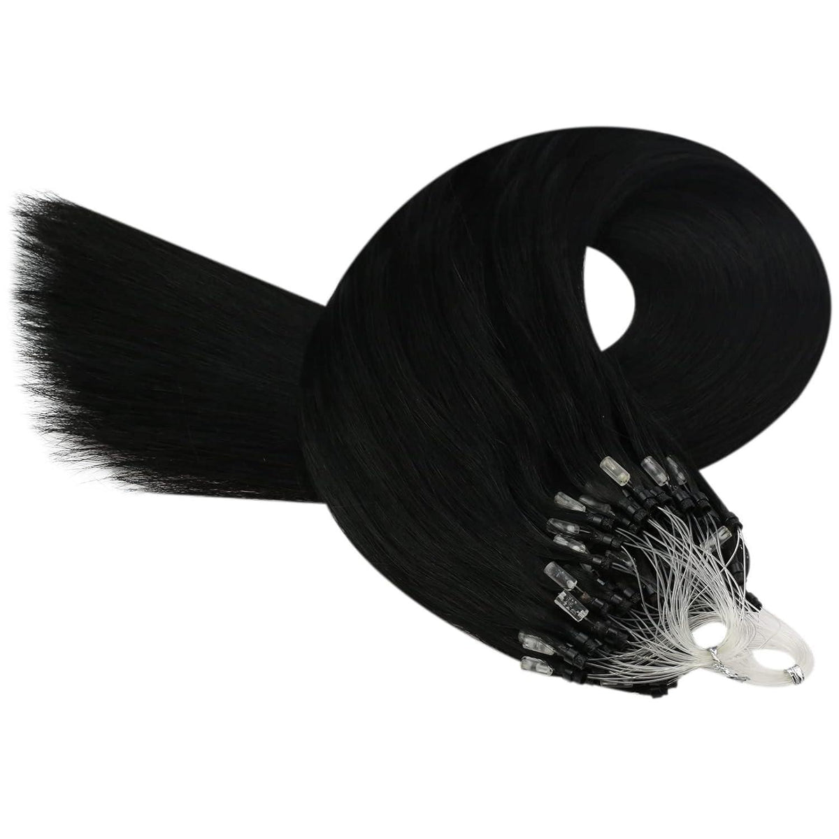 Schwarz 50cm Echthaar Micro Ring Extensions - Haarverlängerung