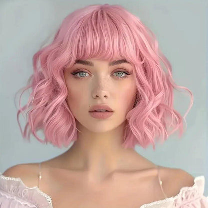 Rosa Bob Perücke mit Pony – Synthetisch, gewellt, Cosplay
