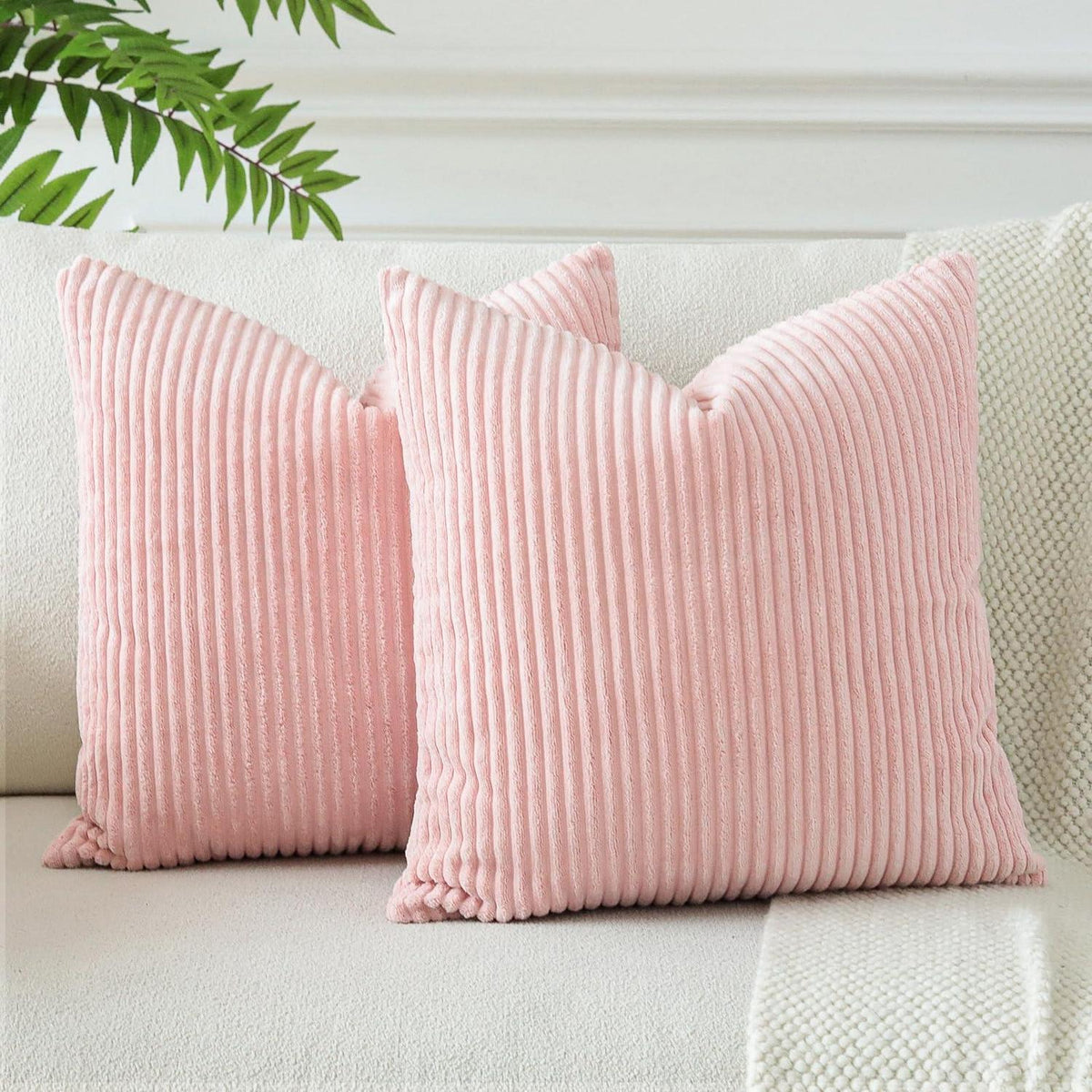 2x Cord Kissenbezug 50x50cm Rosa - Dekokissen für Sofa