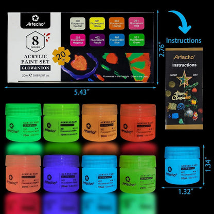 Acrylfarben-Set 8 Farben Neon & Leuchtend, 20ml Flaschen
