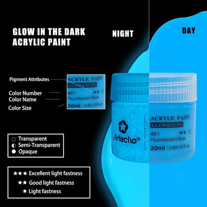 Acrylfarben-Set 8 Farben Neon & Leuchtend, 20ml Flaschen