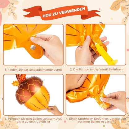 VIKY® Herbst Deko Kürbis Ballons Set Ahornblatt Luftballons Halloween