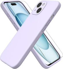 iPhone 15 Silikon Hülle Kameraschutz Blatt Schutzfolie Pastell Flieder
