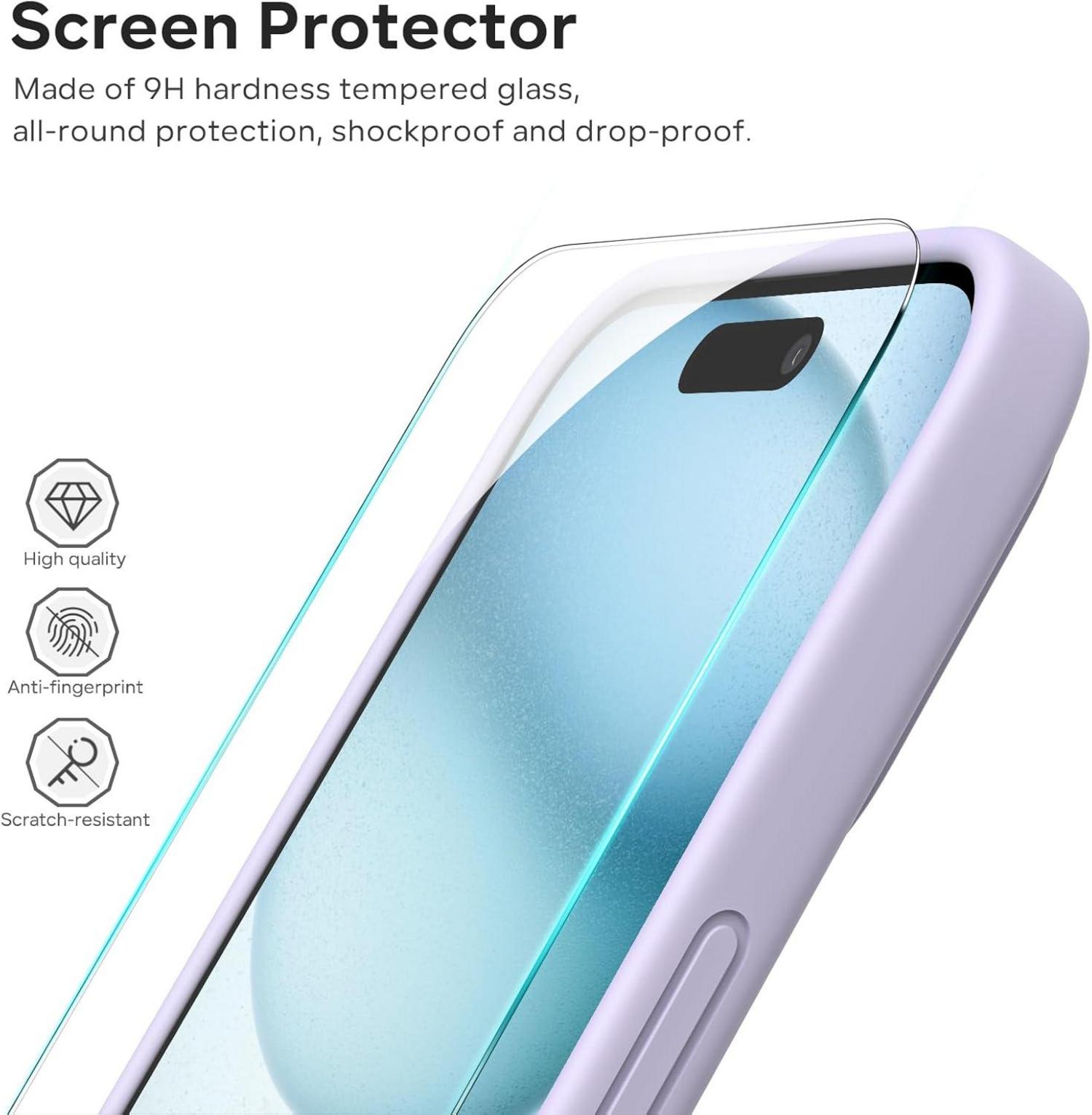 iPhone 15 Hülle Liquid Silicone Kameraschutz Blatt Schutzfolie - Pastell Flieder