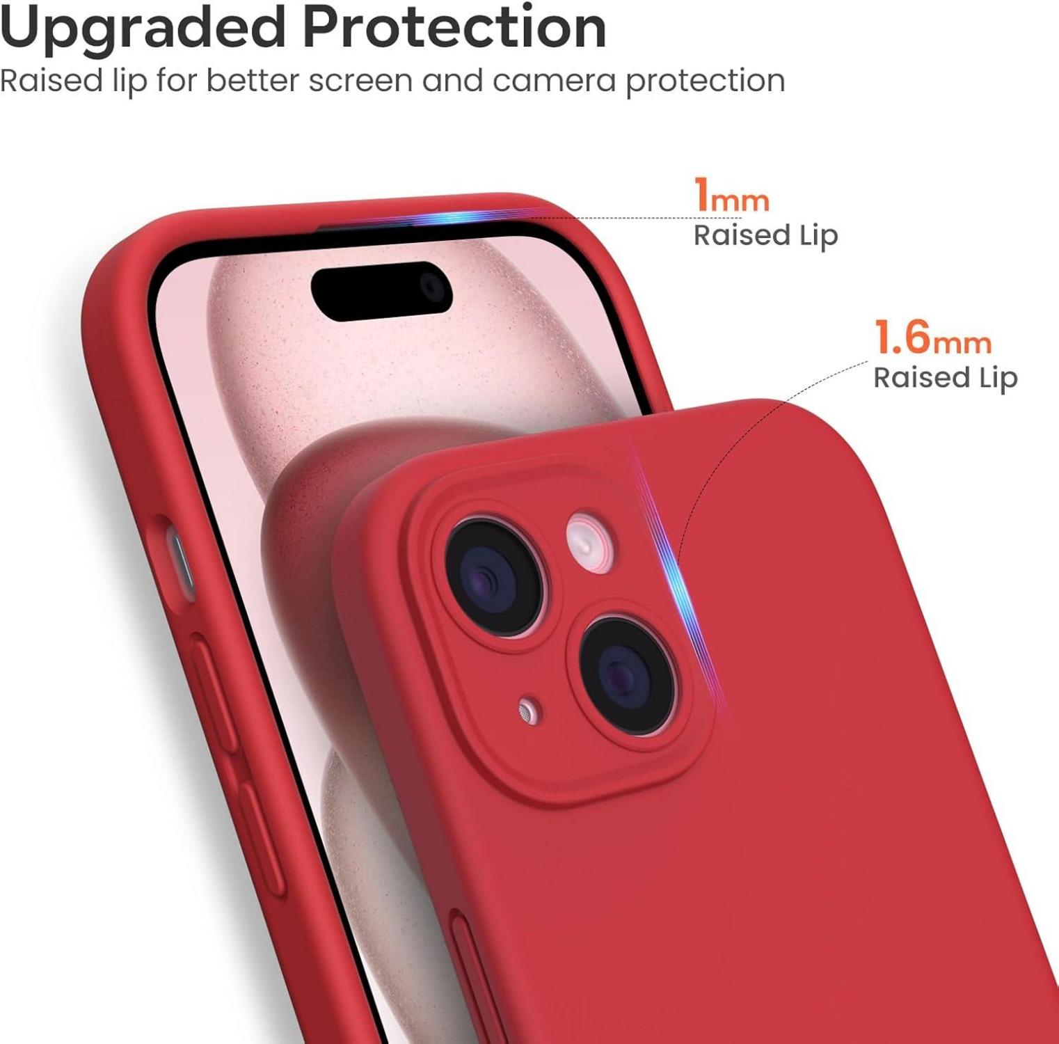 Hülle für iPhone 15 Liquid Silicone Kameraschutz Rot