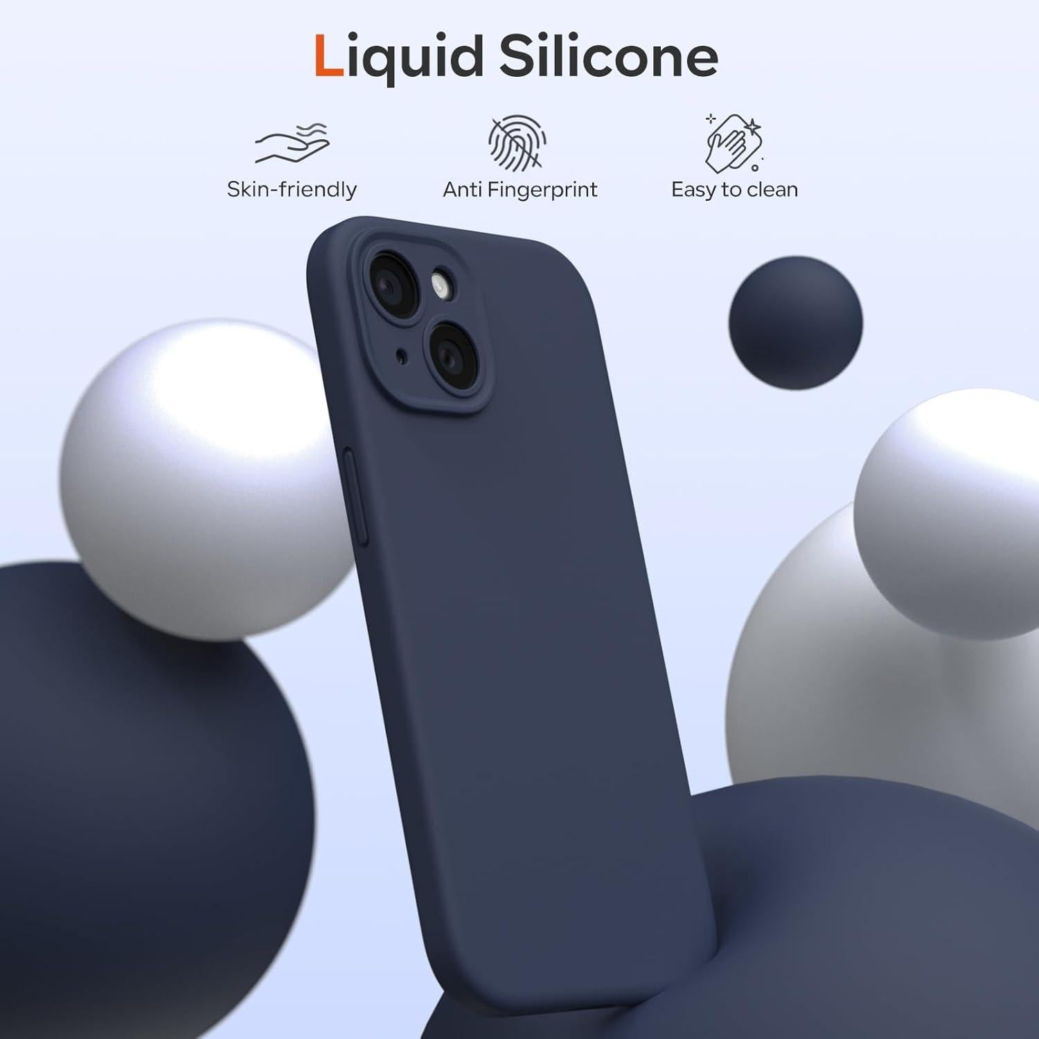 iPhone 15 Hülle Liquid Silicone mit Kameraschutz und Schutzfolie