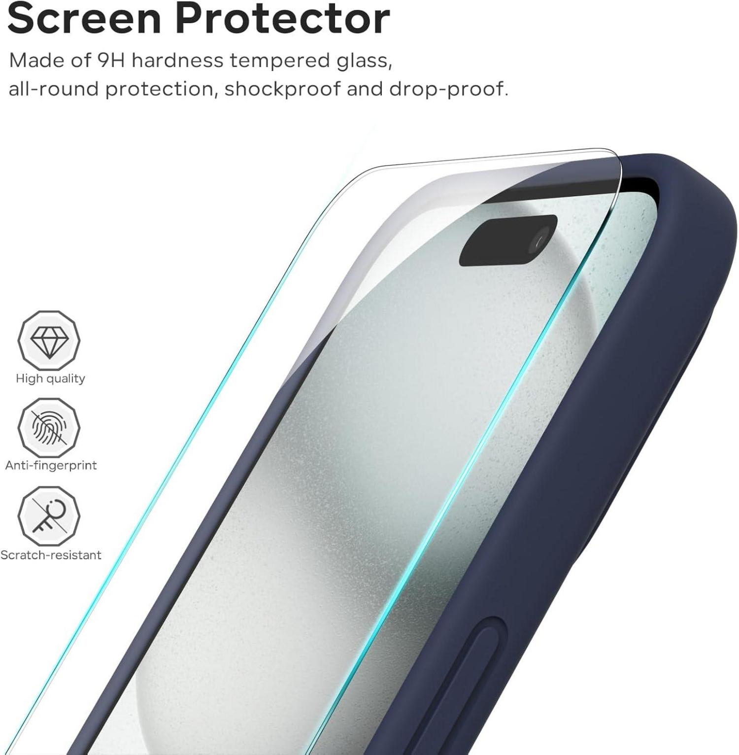 Hülle für iPhone 15 Liquid Silicone Kameraschutz Stoßfest Blatt Schutzfolie