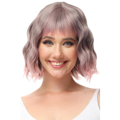 Rosa Ombre Lockige Bob Perücke mit Pony – Cosplay Perücke Damen