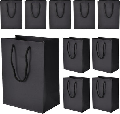 10 Stück Geschenktüten Kraftpapier Henkel 18x10x23 cm Schwarz