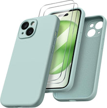 iPhone 15 Hülle mit Kameraschutz und Schutzfolien, flüssiges Silikon