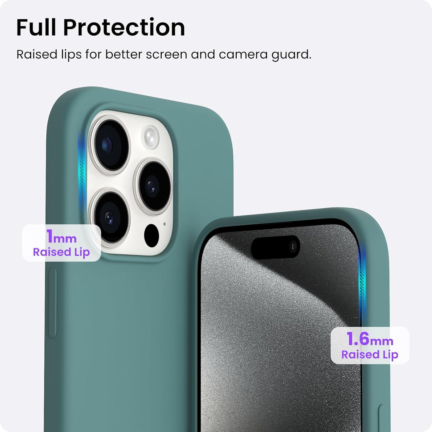 ORNARTO iPhone 15 Pro Hülle Silikon 6,1 Zoll flüssiges Silikon Piniengrün