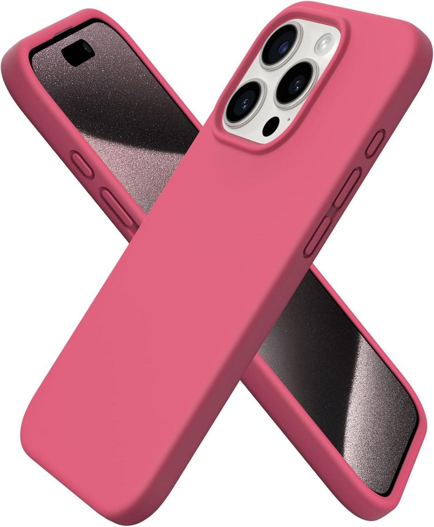 Silikonhülle iPhone 15 Pro 6,1 Zoll flüssiges Silikon Pfirsich Rot