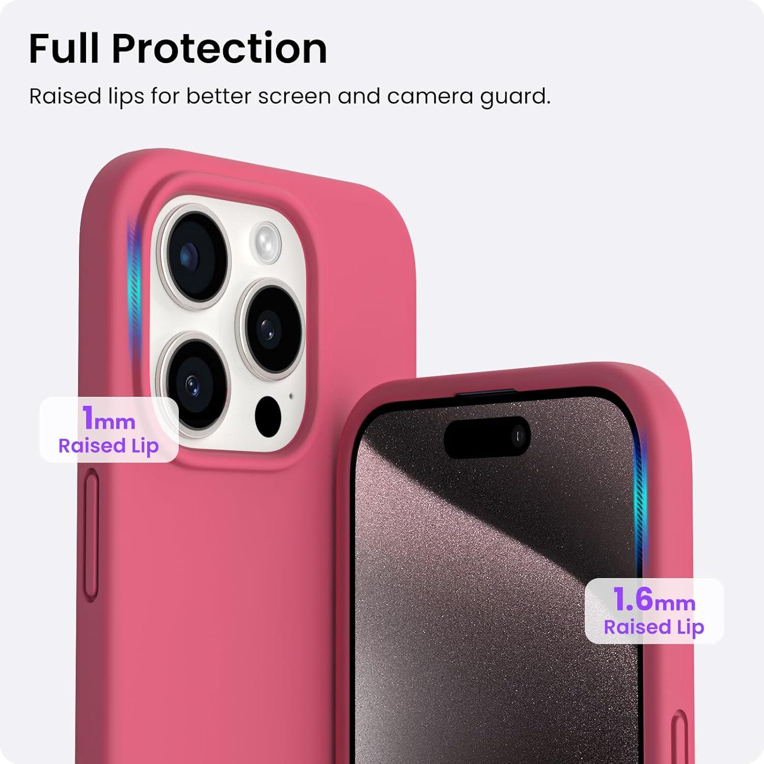 ORNARTO iPhone 15 Pro Hülle Silikon 6,1 Zoll Pfirsich Rot