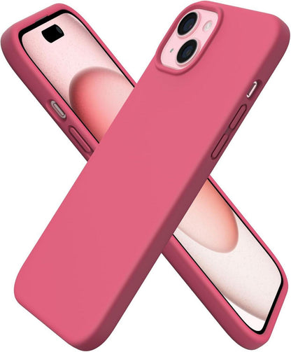 iPhone 15 Plus Silikonhülle 6,7 Zoll flüssiges Silikon Pfirsich Rot