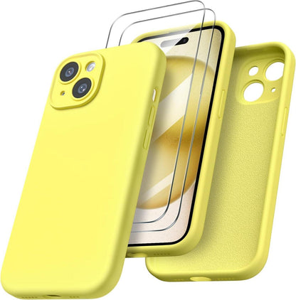 iPhone 15 Hülle mit Kameraschutz und Schutzfolien - Flüssiges Silikon