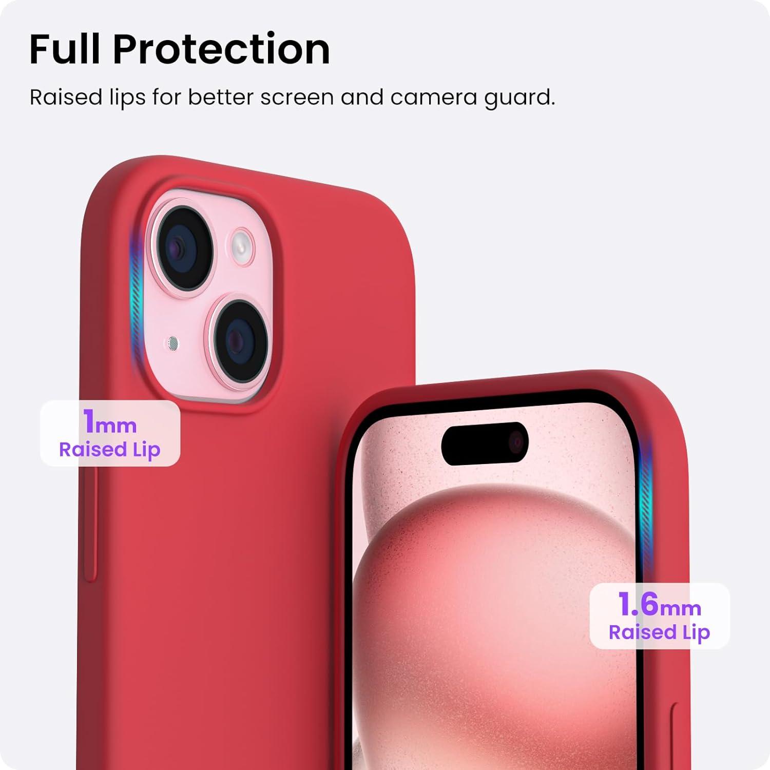 ORNARTO iPhone 15 Hülle Silikon 6,1 Zoll Rot Kratzfeste stoßfeste Schutzhülle 2023