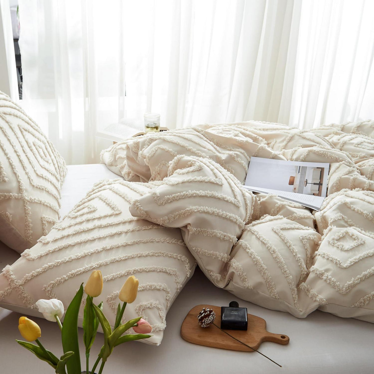 Getuftetes Boho Bettwäsche-Set 135x200 Beige