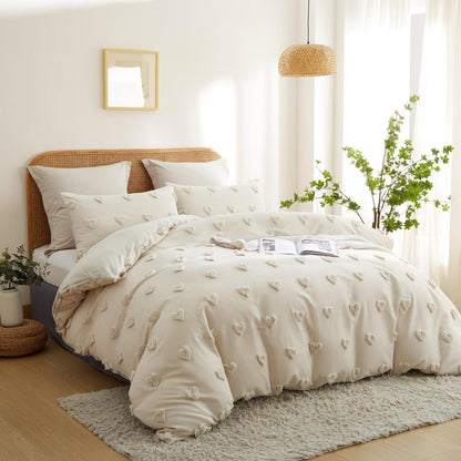 Boho Bettwäsche-Set 220x240 Beige Getuftet Herz