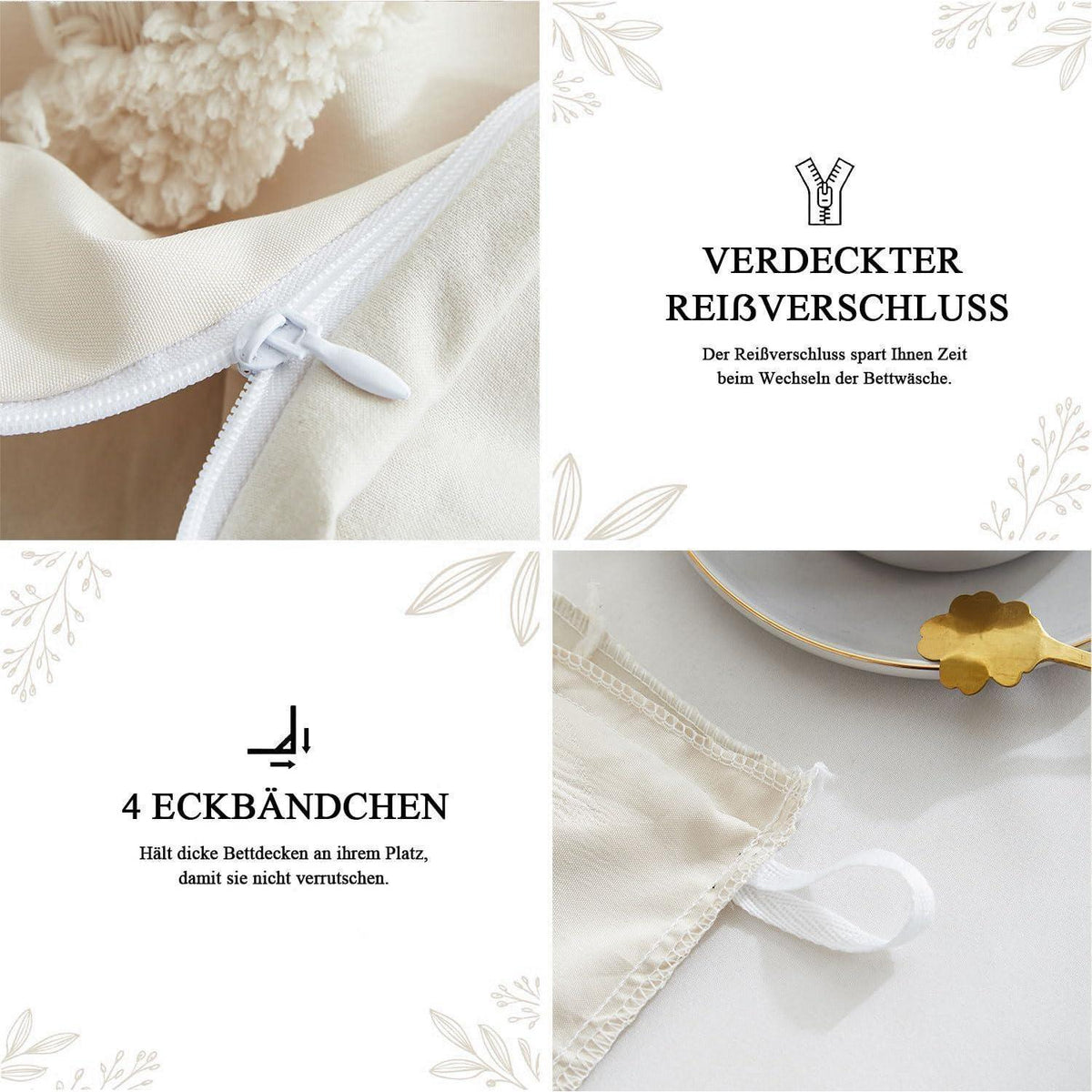 Boho Bettwäsche-Set 220x240 Beige Getuftet Herz