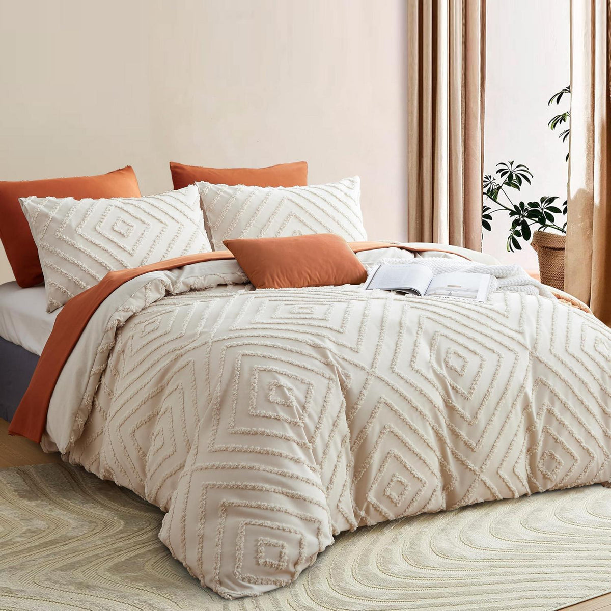 Beige Boho Bettwäsche-Set 220x240cm mit Getuftung