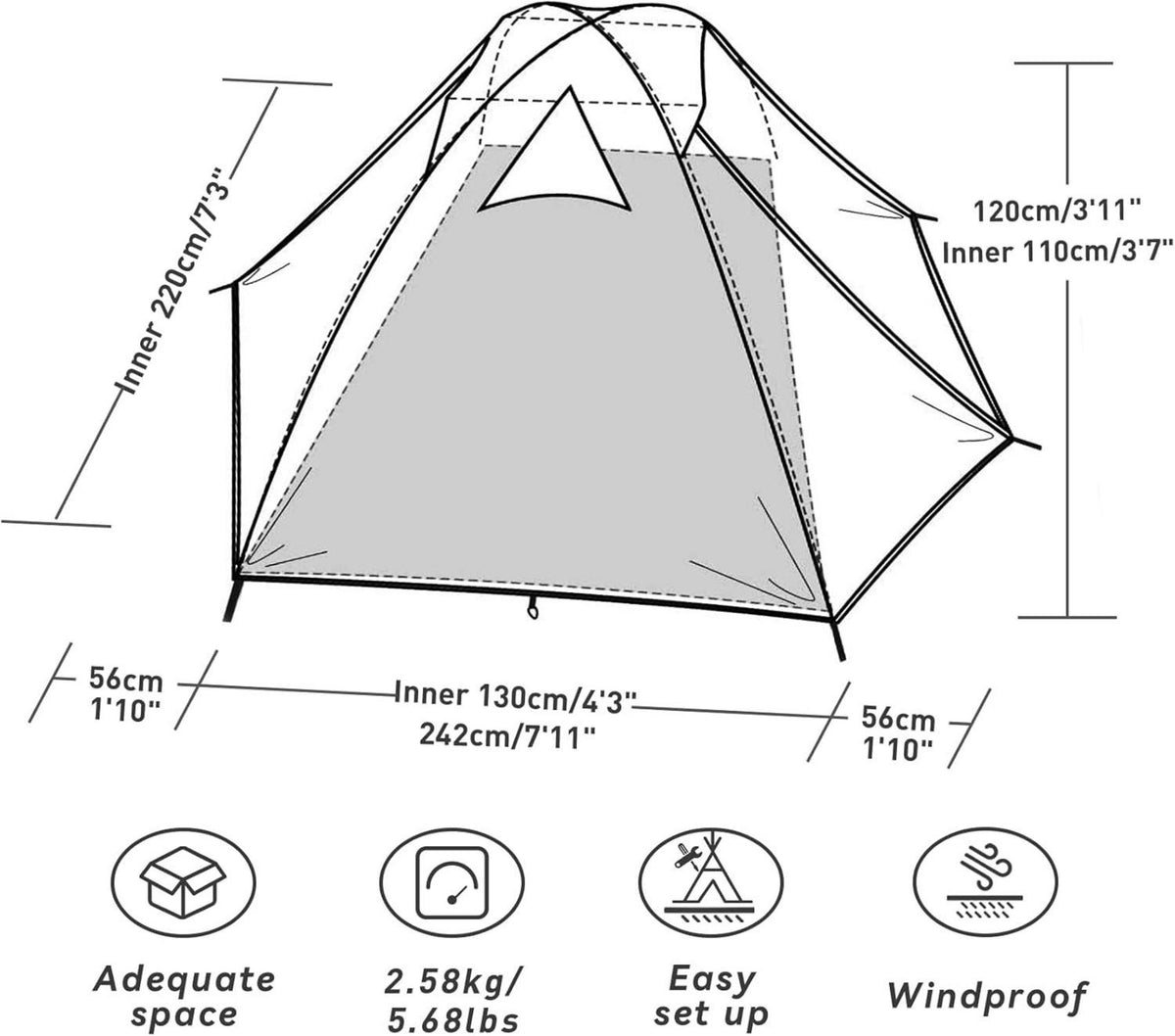 Forceatt Zelt 2 Personen Camping Wasserdicht 3-4 Saison