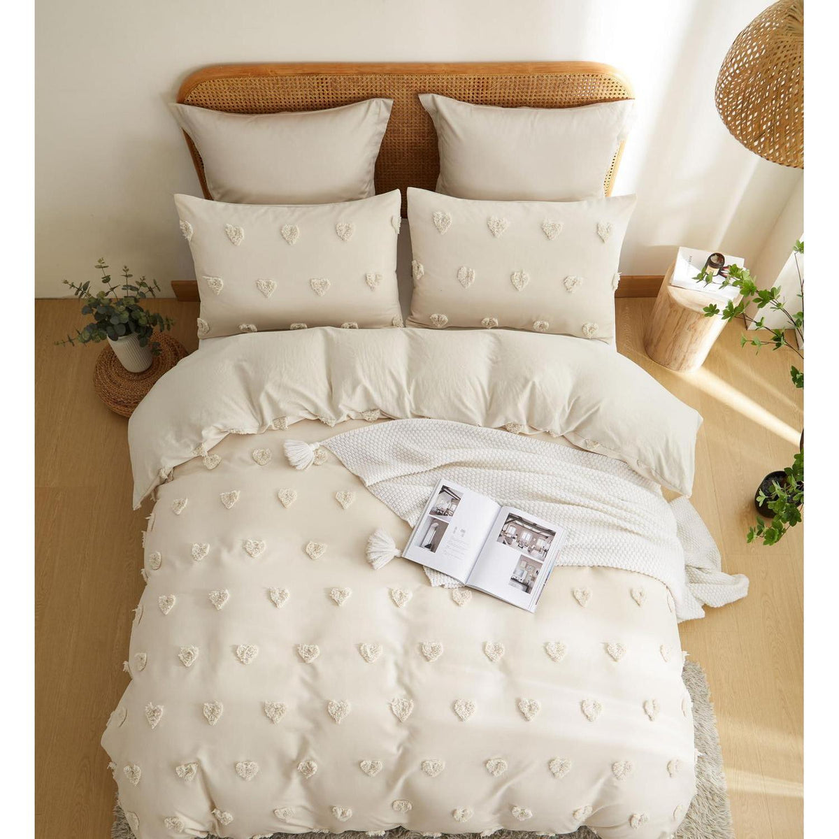 Boho Bettwäsche Set Beige Getuftet 135x200/80x80cm
