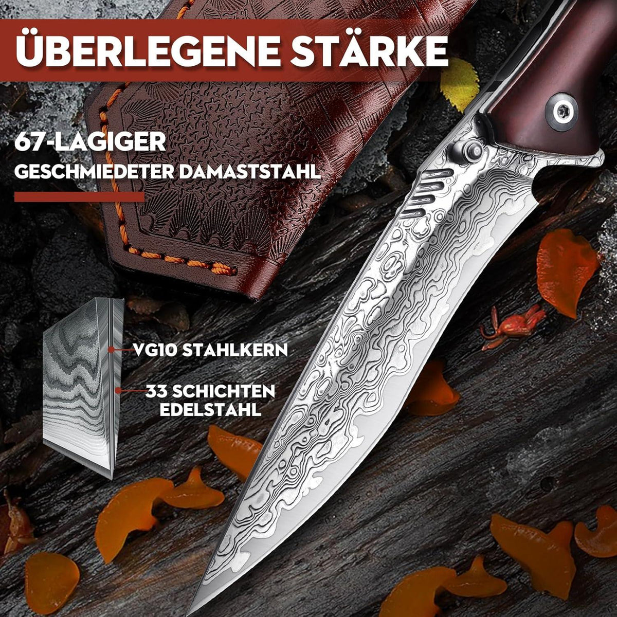 Damast Klappmesser VG10 Taschenmesser Outdoor Survival