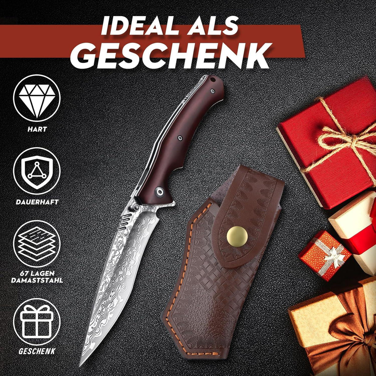 Damast Klappmesser VG10 Stahl Outdoor Survival Taschenmesser Holzgriff